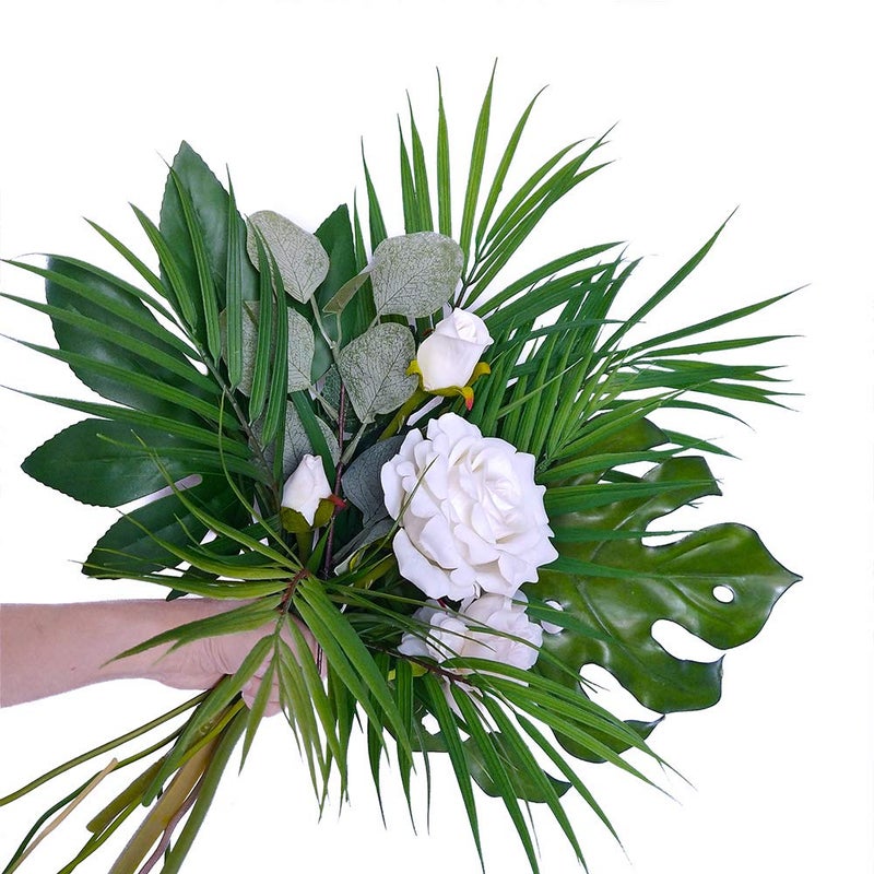 windiy Artificial Areca Palm Leaves, 8 Pcs Faux Tropical Palm Tree Leaves Stems for Floral Arrangement, Hawaiian Luau, Jungle Beach Wedding Party Decor, 28 Inches Tall - Image 3